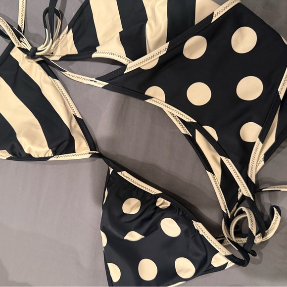NEW J Crew Black and Cream Striped and Polka Dot Reversible Bikini - Picture 2 of 4